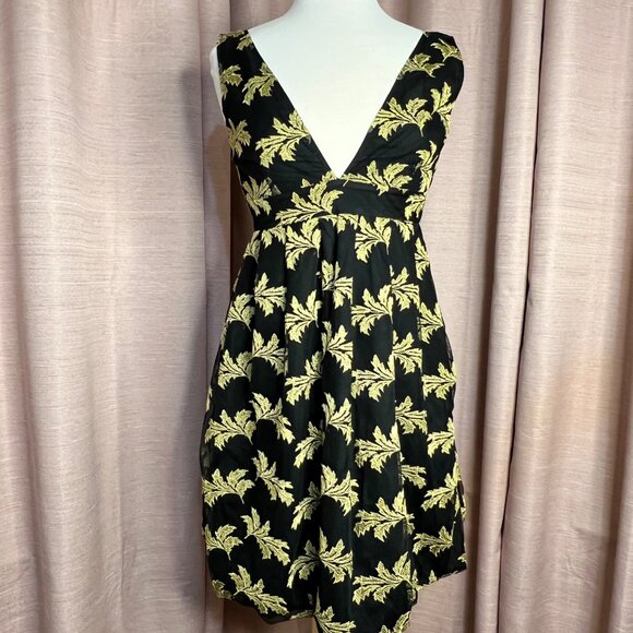 See By Chloé Black & Gold Embroidered Sleeveless Dress Women Size 6 V-Neck Elega - Picture 4 of 14